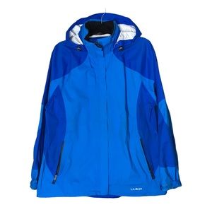 MED L.L. Bean Rain Jacket Shell Nylon Coat Blue Windproof Nylon Hooded